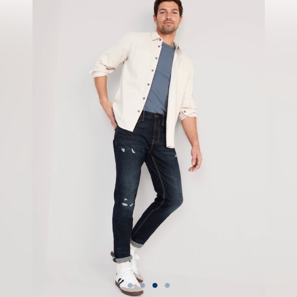 Relaxed Slim Taper Built-In Flex Rip & Repair Jeans for Men